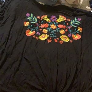 black floral tie knot tee